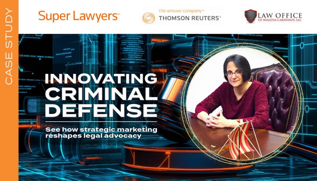 Banner displaying the title 'Innovating Criminal Defense' with a description 'See how strategic marketing reshapes legal advocacy.'