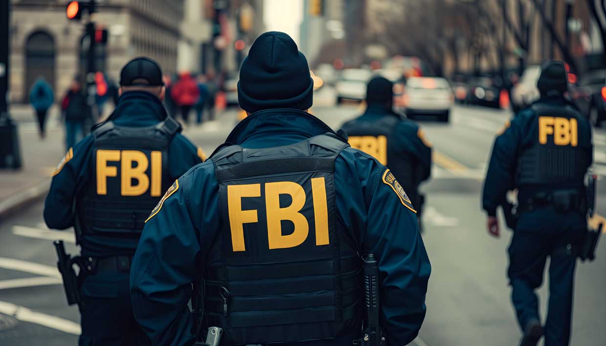 FBI Raid in Action: Federal Agents on Philadelphia Streets | Law Office of NiaLena Caravasos FBI agents walking on a street in Philadelphia during a federal government investigation raid.