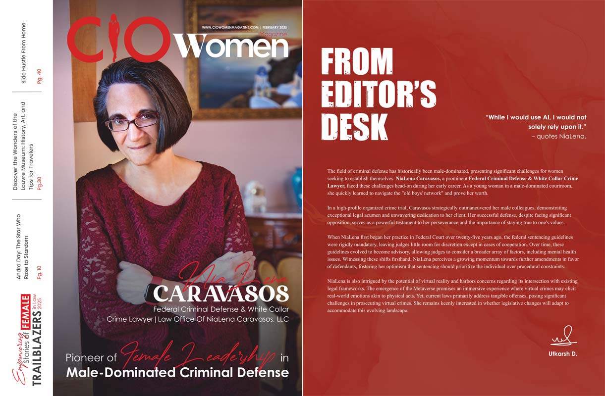 NiaLena Caravasos Featured in CIO Women Magazine | Trailblazing Criminal Defense Attorney | Law Office of NiaLena Caravasos NiaLena Caravasos featured in CIO Women Magazine as a pioneer in criminal defense.