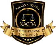 National Top Ten Criminal Attorneys - Recognized Member by NACDA Badge: National Top Ten Criminal Attorneys recognized member by NACDA